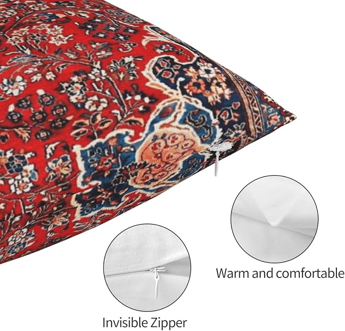 Red Blue Sarouk Persian Carpet Print Pillow Covers Decorative Lumbar Throw Pillowcase 12x20 Inch Couch Cushion Cover for Home Decor Living Room Bedroom College Dorm Bed Car Sofa