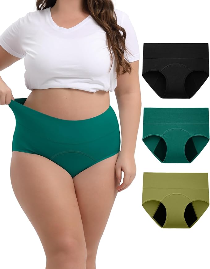 INNERSY Period Underwear for Women High Waisted Leak-Proof Postpartum Menstrual Panties 3-Pack