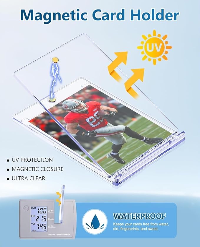 100ct Magnetic Trading Card Holders: 35pt One Touch Card Holder, U-V Protection Hard Plastic Magnetic Cards Case for Sports Game, Football, Baseball Cards - Ultra Slim