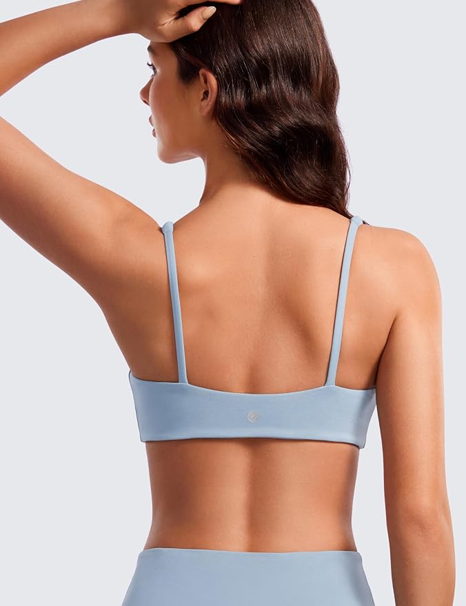 CRZ YOGA Butterluxe Square Neck Spaghetti Strap Sports Bras for Women - Low Coverage Yoga Wireless Padded Cami Crop Top