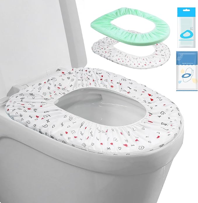 Elastic Large Size Disposable Toilet Seat Covers for Travel,20 Pack Waterproof Toilet Seat Covers for Bathroom,Fit for V/U/O/Square Shape Toilet,Individually Wrapped (2 colors-F set)
