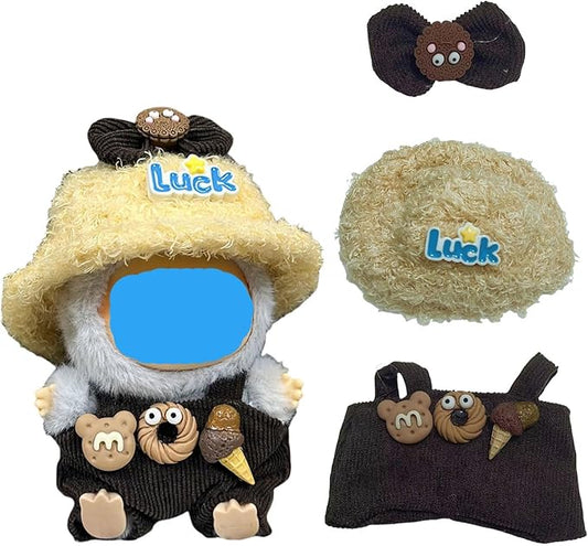 17cm Plush Doll Clothes Wardrobe Set - Clothes for Dolls Faux Fur Outfit Bundle (Hat+Top+Pants+Accessories) for Cute Collectible Figure Display (NO Doll) Included (Style-I, 17cm/7inch)