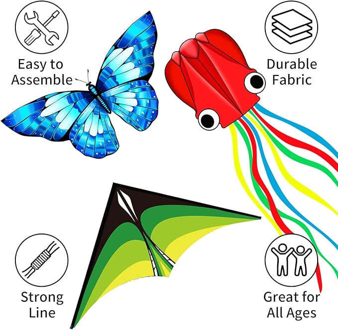 Butterfly Kites for Kids & Adults, Easy to Fly Design with Long Tail for Stability, for Kids Ages 4-8 & Beginners, Beach & Park Use | Family Outdoor Fun
