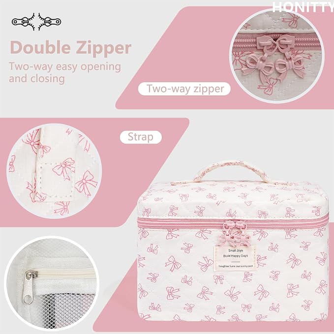 honitty Makeup Bag,Quilted Cosmetic Bags,Large Floral Make Up Organize bag,Makeup Bag Set for Women,Flower Travel Toiletry Bag