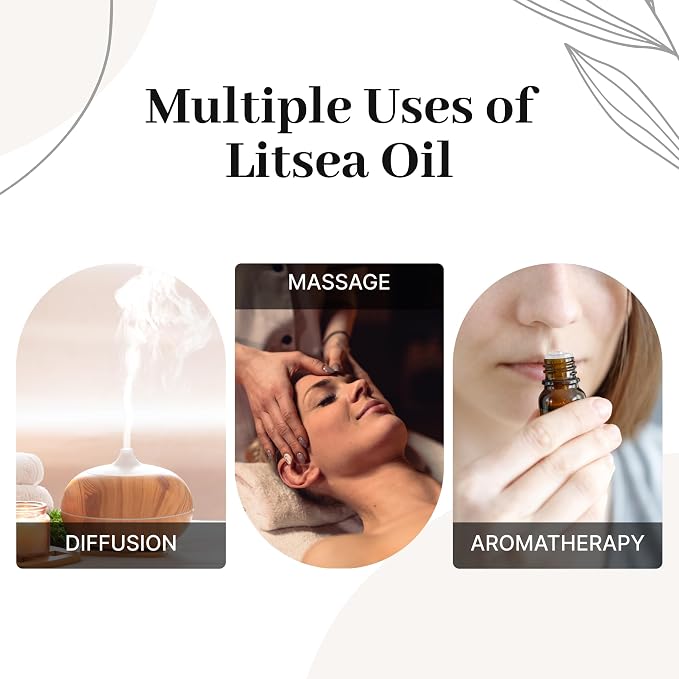 Litsea Essential Oil 10ml – 100% Pure & Natural Skin Oils for Aromatherapy & Diffuser – Premium Grade Litsea Cubeba Essential Oil for Skin, Body, Massage & DIY Use