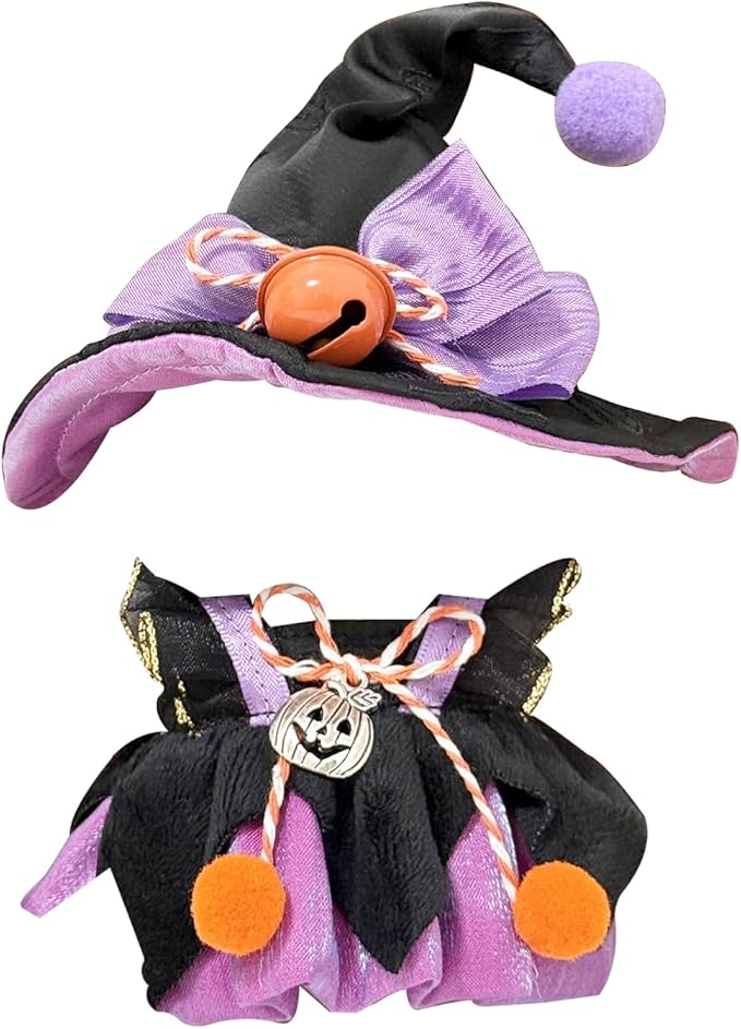 Halloween Purple Witch Costume, Witch Dress with Hat and Pumpkin Decoration for Dolls, Halloween Party Doll Clothes Outfit