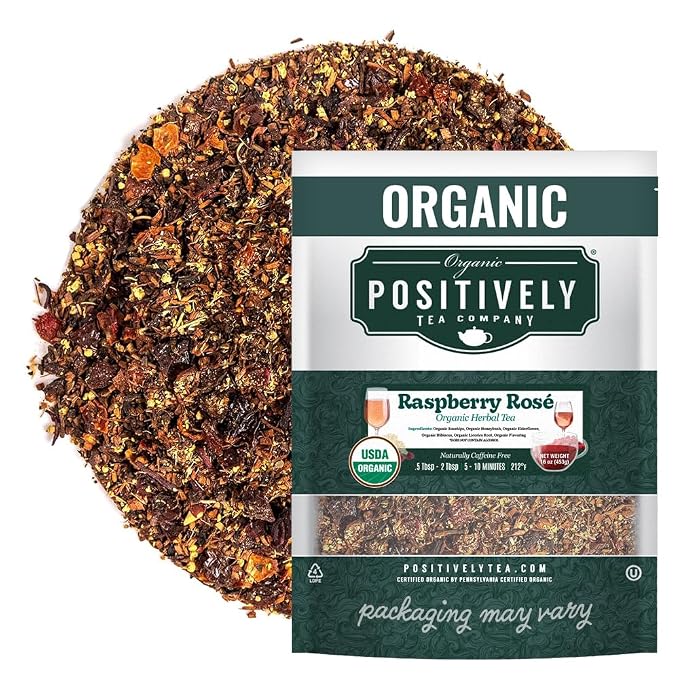 Organic Positively Tea Company, Raspberry Rosé Herbal Tea, Loose Leaf, 16 Ounce