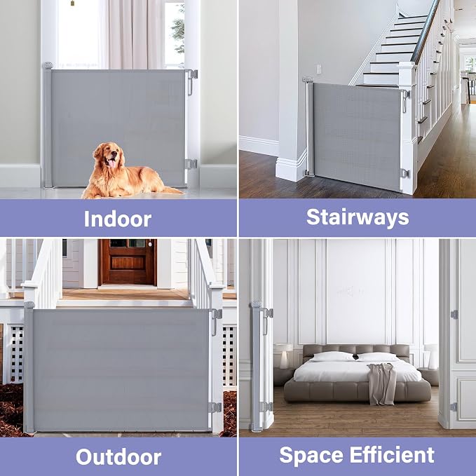Retractable Baby Gates Extra Wide, PRObebi Retractable Dog Gate for the House Extends to 54" Wide 34" Tall, Gates for Baby Indoor, Stair Gate for Outdoor, Staris, Hallways, Doorways, Deck, Porch