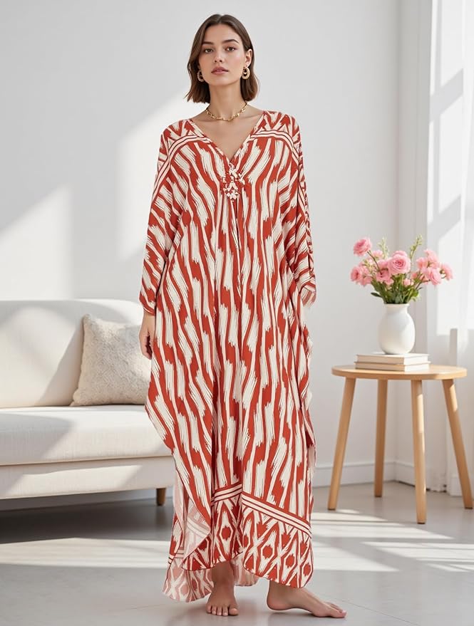 Mumu Dresses for Women Plus Size, Bohemian Kaftan Beach Cover Up Long Maxi Nightgown Soft Loungewear