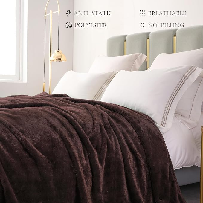 Exclusivo Mezcla Fuzzy Plush Fleece Bed Blanket Queen Size, Coffee | 90x90 Inches, Super Soft and Cozy Bed Blanket, Fluffy Decorative Bedding for Livingroom, Bedroom, All Season