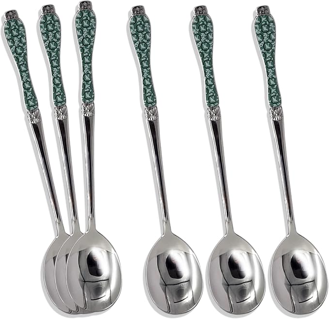 [6 P][Made in Korea] Korean Style Soup Spoon 8.5 inch Premium 430(18/0) Stainless Steel Dessert Spoons Dinner Spoon, Table Spoon, Rice Spoon Ice Cream Scoop (Goryeo Celadon, Blue)