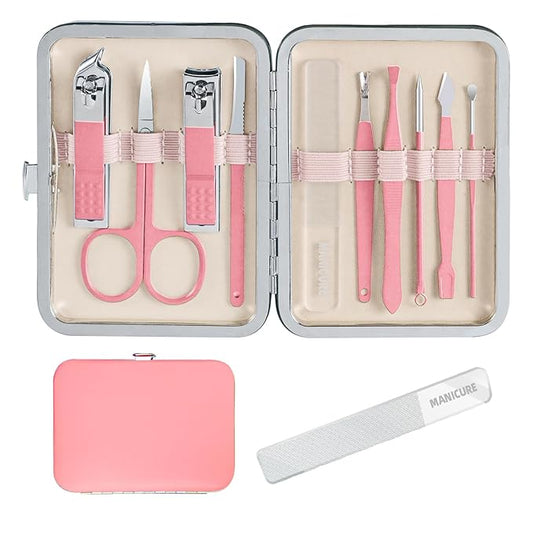10 in 1 Manicure kit for Women Professional Pink Nail kit, Fingernail and Toenail Clipper Cutters and Personal Pedicure, Complete Manicure Set Women with Travel Beauty Tools Convenience Set