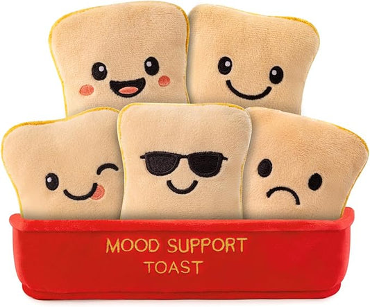 Mood Support Stuffed Animals Bread: 5 Emotional Soothing Plush Bread Slices in Basket | Squishy Stuffed Toy for Stress Relief | Cute Collectible Gifts for Adults | Unique Birthday Gift for Her