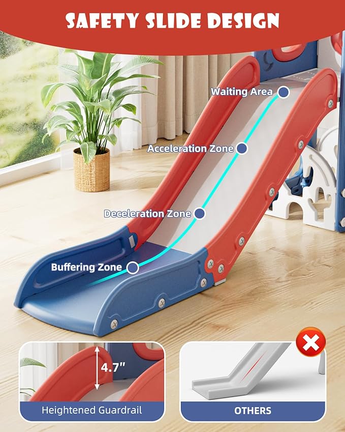 XJD Toddler Slide,13 in 1 Kids Slide for Toddlers, New Upgrade with Golf Set, Basketball Hoop, Drawing Board for Indoor Outdoor Playset,Toddler Playground (Red Blue)