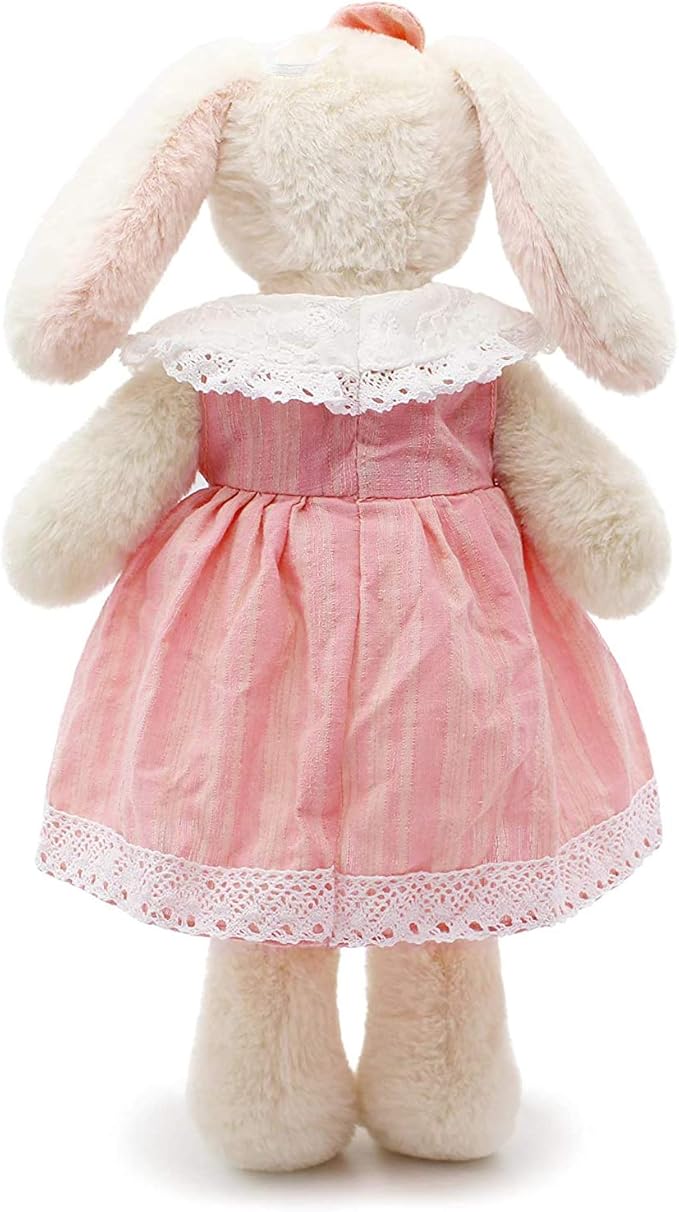Small Soft Stuffed Animal Bunny Rabbit Plush Toy for Baby Girls 15inch (White Rabbit Wearing Pink Lace Dress)