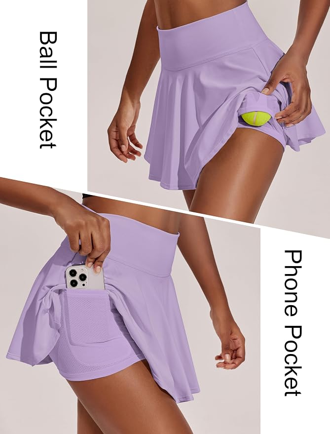 PINSPARK Womens Tennis Skirt 14" Pleated Athletic Golf Skorts with Pockets | High Waist, Tummy Control, Mini, Breathable, Lightweight, Soft, Built in Shorts, Pickleball, Casual