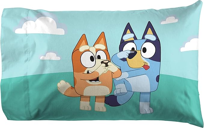 Jay Franco Kids Sheet Set with Fitted, Flat Sheets & Pillow Cover - Ultra-Soft Bedding with Pillowcase for Room Decor, White - Bluey, 3 Piece Twin