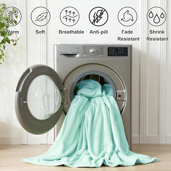 Hansleep Queen Mint Green Fleece Blanket, Soft Flannel Bed Blanket | Fuzzy Cozy Blanket 90x90 Inches, Multi-use for Bed, Sofa, Couch, Travel, Camping, All Season Warm Lightweight Cover