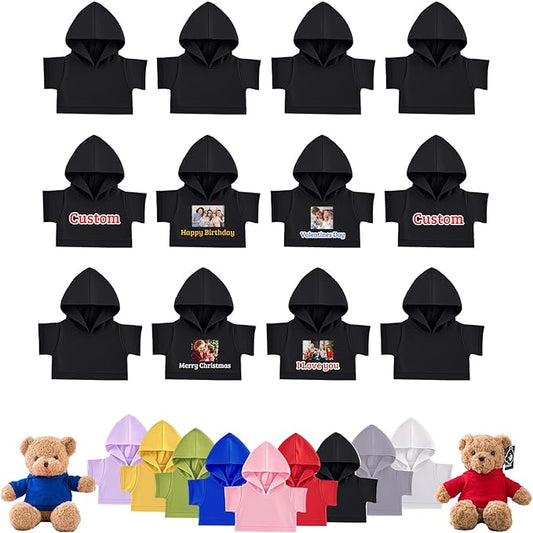12 Pcs Personalized Teddy Bear Clothes with Photo Text, Custom Stuffed Animal Clothing Fit 8-16inch Stuffed Bear Clothes, Personalized Doll Clothing Make Your Own Plush Doll Shirt