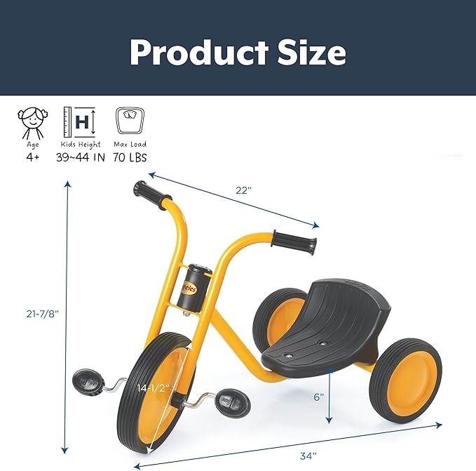 Angeles Kids Tricycle, Toddler Tricycle with Solid Airless Rubber Tires, Kids Bike for Preschools and Daycare, Ages 4+, MyRider 6" Tall Seat