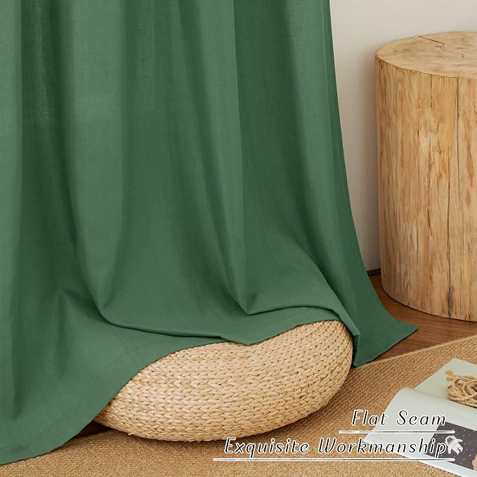NICETOWN Linen 78 inch Curtains for Kitchen Window, Grommet Thick Flax Linen Olive Green Small Window Treatments Privacy Assured with Light Filtering for Cafe/Kids Room, W68 x L78, 2 Panels