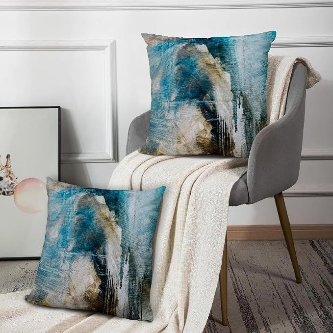 Throw Pillow Covers for Couch, 20x20 Inch, 2 Pack, Black Teal | Decorative Throw Pillow Covers Cushion Covers for Couch Bedroom Sofa Living Room