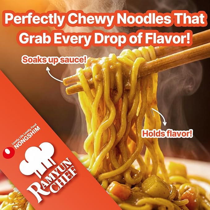 Nongshim Ramyun Chef, Instant Ramyun Noodles with Soup Mix, Curry Chicken, 4.02 Oz (Pack of 4)