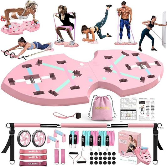 LALAHIGH Push Up Board,36 in 1 Home Gym Equipment with Ab Roller Wheel & Resistance Bands, Portable Foldable Workout Board for Full Body Strength Training Men Women,Gift for Boyfriend