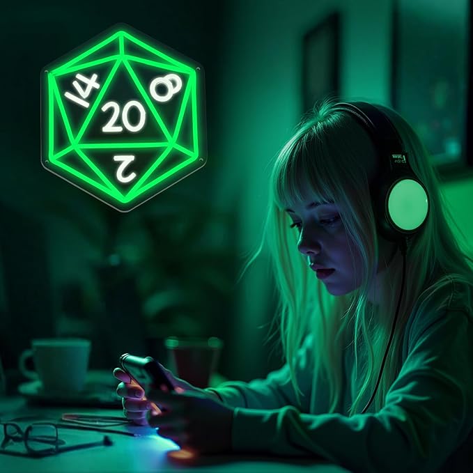 Dice Neon Signs for Wall Decor,Cool Dimmable Dungeons and Dragons Dice Game LED Sign,13x11 inch USB Powere Neon Light for Man Cave, Game
