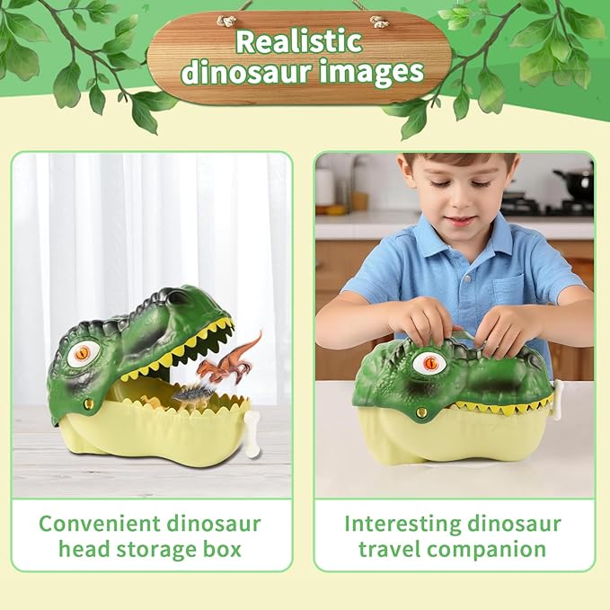 52Pcs Dinosaur Toys for Kids 3-5, Realistic Dino Figures Educational Set with T-Rex Head Storage Box, Safe Plastic Playset, Ideal Gift for Toddlers Boys Girls