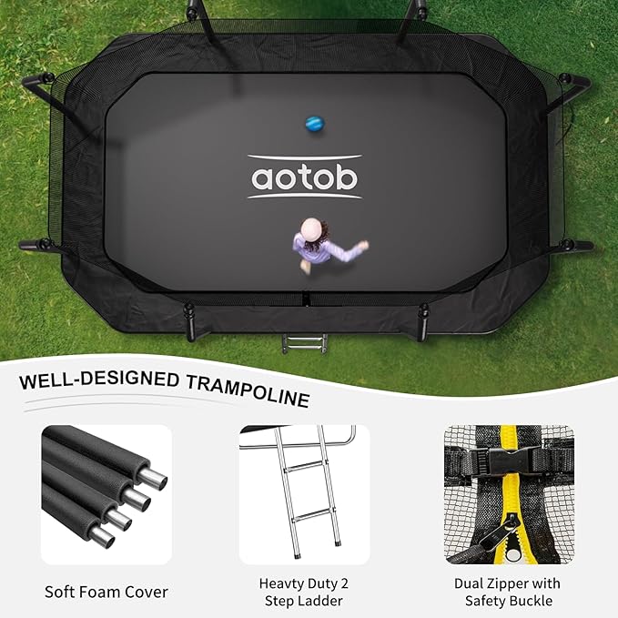 AOTOB 8×12 FT ，8×14 FT Rectangle Trampoline - Perfect Outdoor Large Trampolines for Kids - Gymnastics Style Trampoline with Enclosure Net - Supports Up to 440 lbs