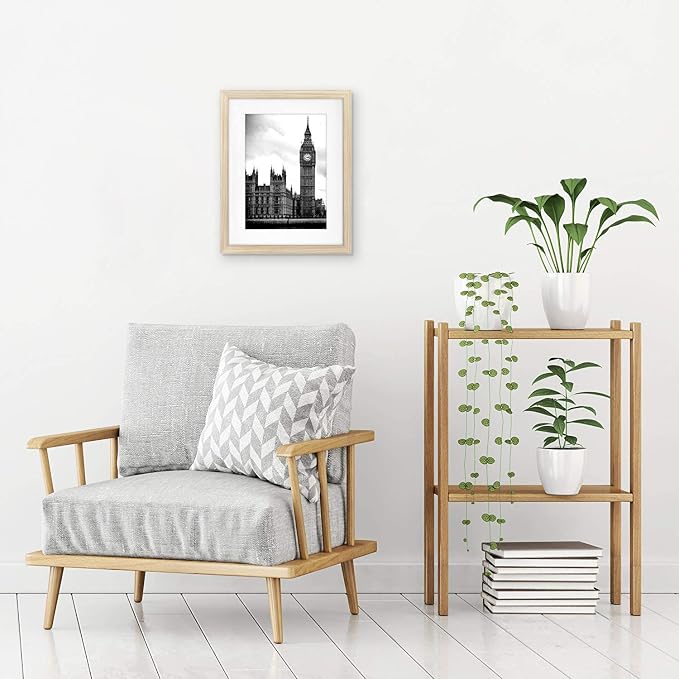 Americanflat 11x14 Picture Frame - Matted to 8x10 - Natural Oak | Engineered Wood construction, Shatter-resistant glass, hangs vertical or horizontal, sawtooth hangers included