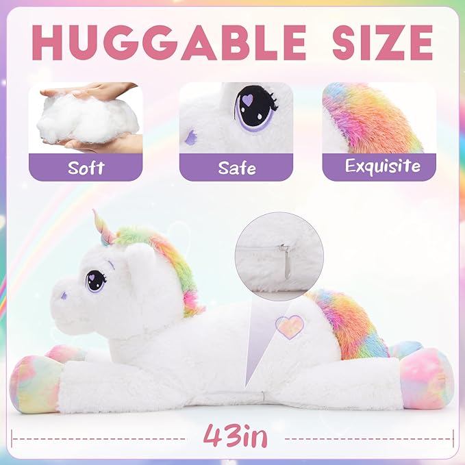 Tezituor 43in Giant Unicorn Plush Toys,Big White Unicorn Stuffed Animals,Lovely Birthday Decorations for Children,Great Unicorns Gifts for Girls on Christmas or Childred's Day.