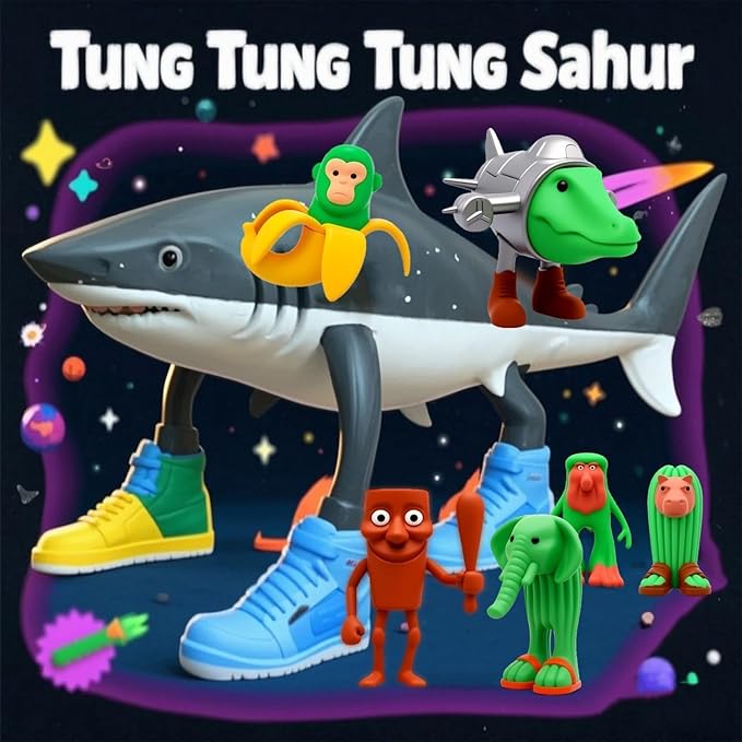 24PCS Tralalero Tralala Action Figure,Tung Tung Sahur Meme Unique Action Figures Decorations Gifts,Brainrot Meme Shark Figures Toys 2.5in, Toys Desktop Decor (Yellow)