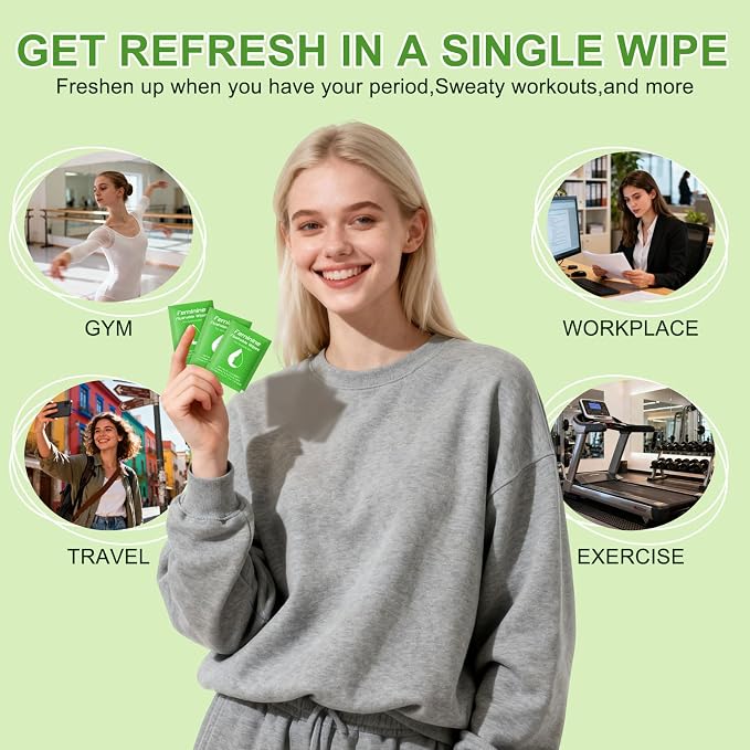 twoworld 50 Feminine Wipes Flushable Travel Individually Wrapped | Travel Wipes for Women,Feminine Care Wet Wipes Travel Size Vaginal Wipes for Adult,Girl and Homeless(Cucumber)