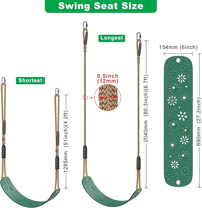 SELEWARE Swing Set Accessories Kids Swing Seat with Adjustable Rope Backyard Swingset Replacement for Both Indoor and Outdoor use Stylish Design Support 500 lbs, Green
