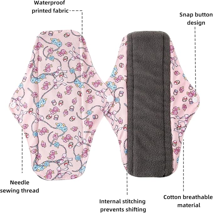 Reusable Incontinence Pads,Washcloth Cloth Menstrual Pads,7pcs/Set,Pack of 6+1 Storage Bag,Panty Liners,Heavy Flow Mama Sanitary Napkins
