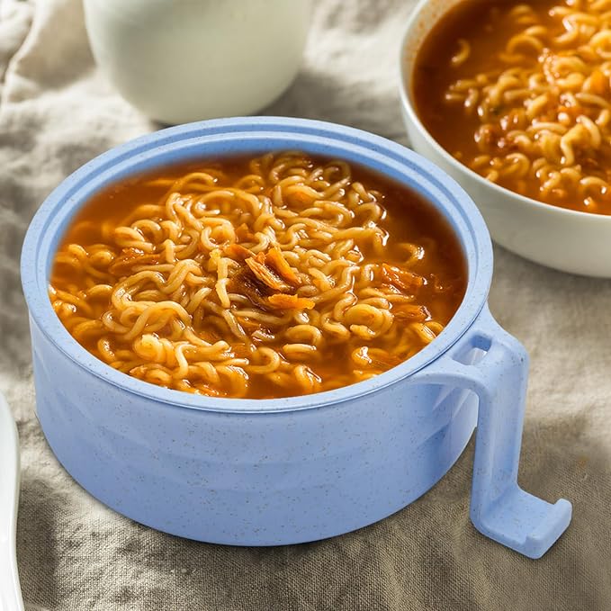 1 Set Microwave Ramen Cooker 40oz Wheat Straw Microwave Noodle Bowl Set with Chopsticks, Spoon, Fork, College Dorm Office Apartment Essentials (Light Blue)