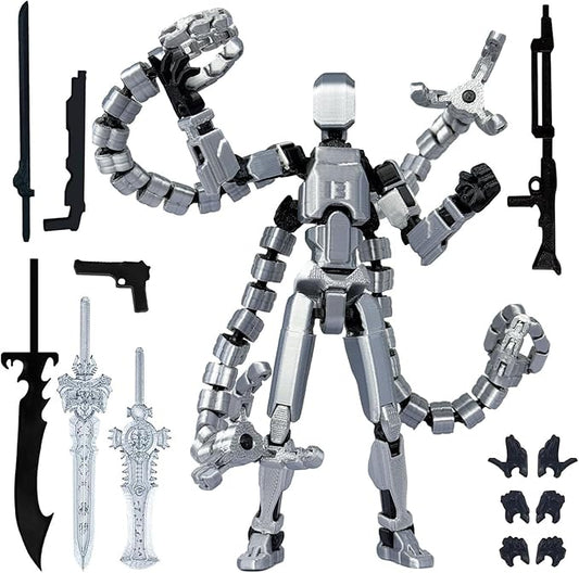 Already Assembled T13 Action Figure Accessories,T13 Multi-Jointed Movable,for Collectors Desktop Decorations t-13 Movability 3D Printed Toys (Gray, 7.2 Inch)