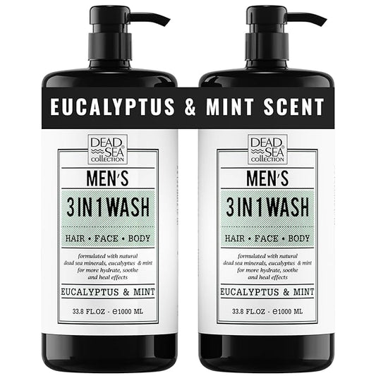 Dead Sea Collection Eucalyptus Mint Men’s Body Wash – 3 in 1 Body Wash for Men for Hair, Face & Body – Moisturizing Shower Gel with Dead Sea Minerals – Pack of 2 (33.8 fl oz each)