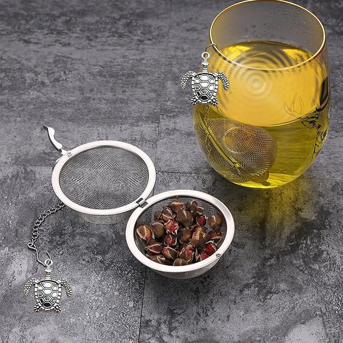 Tea Infusers for Loose Tea 3 Sets Tea Infuser Loose Leaf Tea Steeper Tea Stainless Steel Ball Mesh Tea Strainer Filters with Crtstal Pendant (Metal Turtle)