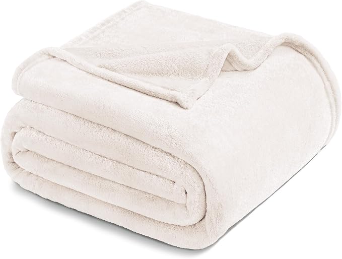 Exclusivo Mezcla Soft Fleece Throw Blanket for Couch, Ivory | 50x60 Inches, Double-Sided Brushed Flannel, Lightweight Plush Cozy Blanket for Home Decor, All Season, Machine Washable