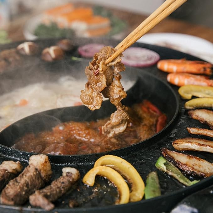 Food Party Hot Pot with Grill 2 in 1 Electric Smokeless Grill and Hotpot Pot Combo Korean BBQ Grill 110V 1700W