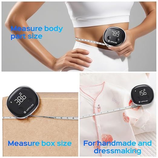 Lepulse Smart Body Tape Measure, Bluetooth Measuring Tape for Body Measurements, LED Display & Fitdays App, Digital Tape Measure for Waist, Hip, Arms, 60in Retractable, USB Rechargeable