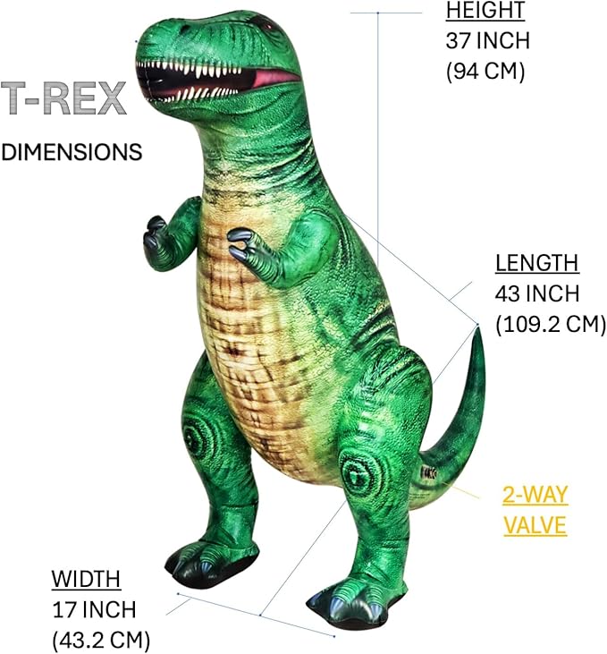 Jet Creations T-Rex Inflatable 43" Lx37 H, Ages 3+ Dinosaur Toy – Party Decoration, Pool Play, Yard Display, Jurassic Themed Photo Prop, VBS, Wild Green, 1 pc