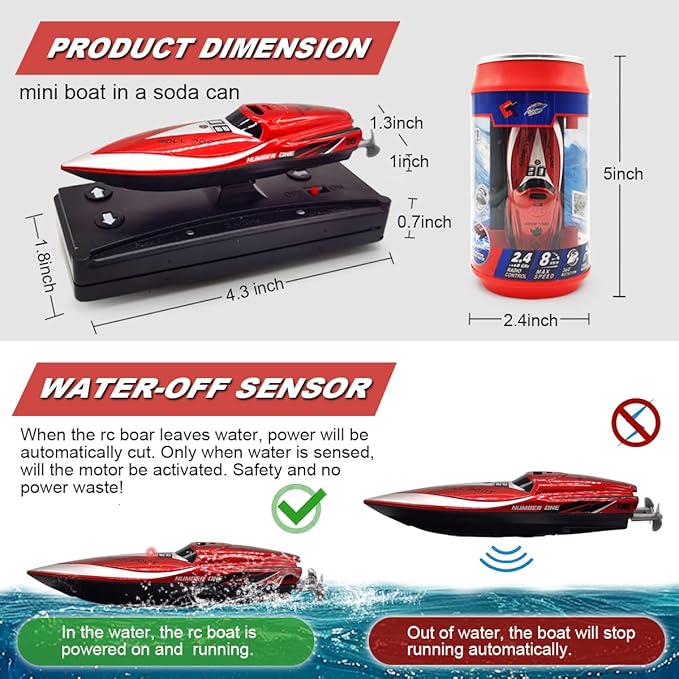 Mini Remote Control Boat RC Boat 2.4Ghz 360 Rotating bulit-in Rechargeable Battery Swimming Pool Toys Remote Control Boats for Kids 8-12 Years Birthday Gift Red