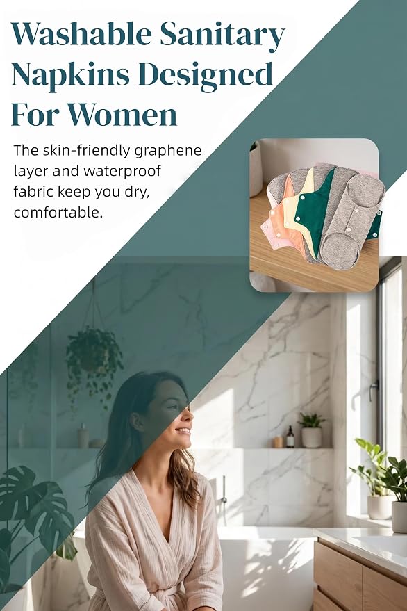 Washable Menstrual Pads,Graphene Cotton Cloth Reusable Incontinence Pads,Sanitary Napkins,with 1 Storage Bag,Panty Liners Pads,Period for Woman Postpartum/Incontinence(Dark Green/L/8pcs)