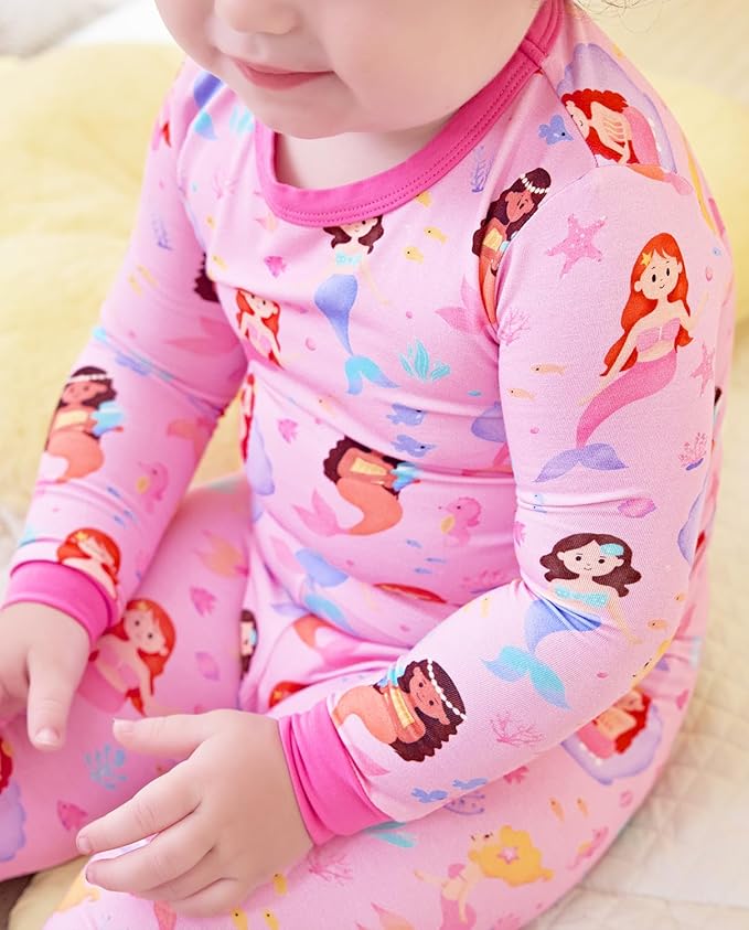 Bamboo Viscose Toddler Girls Kids Pajamas Unicorn Mermaid Pjs Long Sleeve Snug fit 12M-8Y 2pcs Soft Jammies