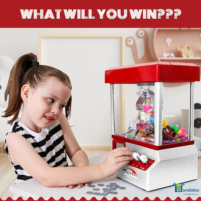 Claw Machine Arcade Game with Sound, Cool Fun Mini Candy Grabber Prize Dispenser Vending Toy for Kids, Boys & Girls