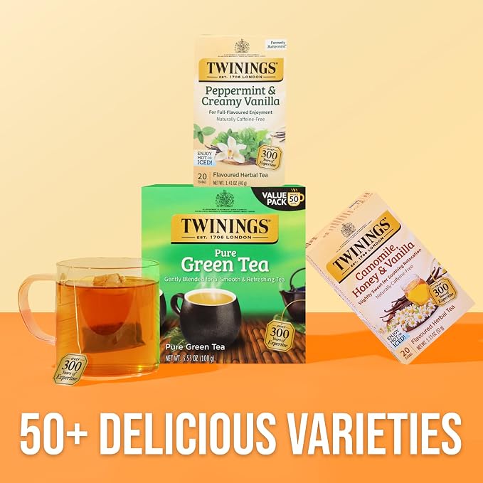 Twinings Peppermint & Creamy Vanilla Herbal Tea Individually Wrapped Bags, 20 Count (Pack of 1), Formerly Buttermint, Naturally Caffeine-Free, Enjoy Hot or Iced, 20 Teabags